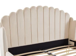 Cama 140x190 cm com cabeceira de cama ondulada veludo bege - SAGALI