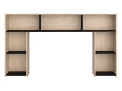 Cama 140x190/200 cm com cabeceira e espaços de arrumação natural e preto - KINSELIA