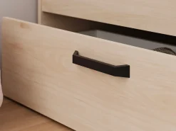 Cama 140x190/200 cm com cabeceira e espaços de arrumação natural e preto - KINSELIA