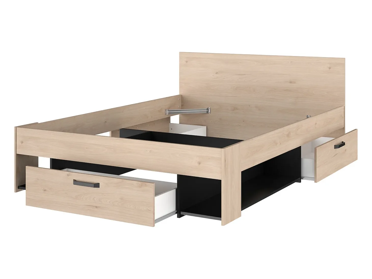 Cama 140x190/200 cm com espaços arrumação cor natural e preto + sommier + colchão KINSELIA