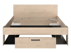 Cama 140x190/200 cm com espaços arrumação cor natural e preto + sommier + colchão KINSELIA