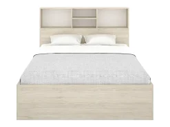 Cama 140x190 cm com espaços arrumação cor natural e branco + sommier + colchão - VARDIEL
