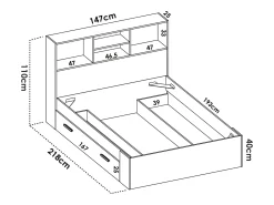 Cama 140x190 cm com espaços arrumação cor natural e branco + sommier + colchão - VARDIEL