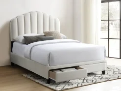 Cama 160x200 cm com gavetas em veludo branco marfim + colchão - ILISIO