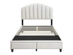 Cama 160x200 cm com gavetas em veludo branco marfim + colchão - ILISIO