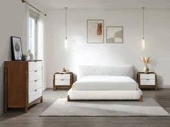 Cama 160x200 cm tecido bouclé branco e natural - GAMURA