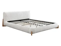 Cama 160x200 cm tecido bouclé branco e natural - GAMURA