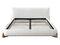 Cama 160x200 cm tecido bouclé branco e natural - GAMURA