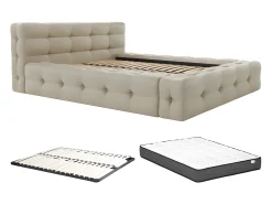Cama 160x200 cm tecido matizado bege + sommier + colchão - LERUCO de Pascal Morabito