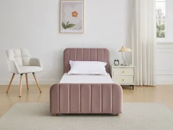 Cama 90x190 cm veludo com costuras verticais cor-de-rosa - ROGADI