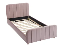 Cama 90x190 cm veludo com costuras verticais cor-de-rosa - ROGADI