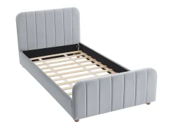 Cama 90x190 cm veludo com costuras verticais cinza - ROGADI