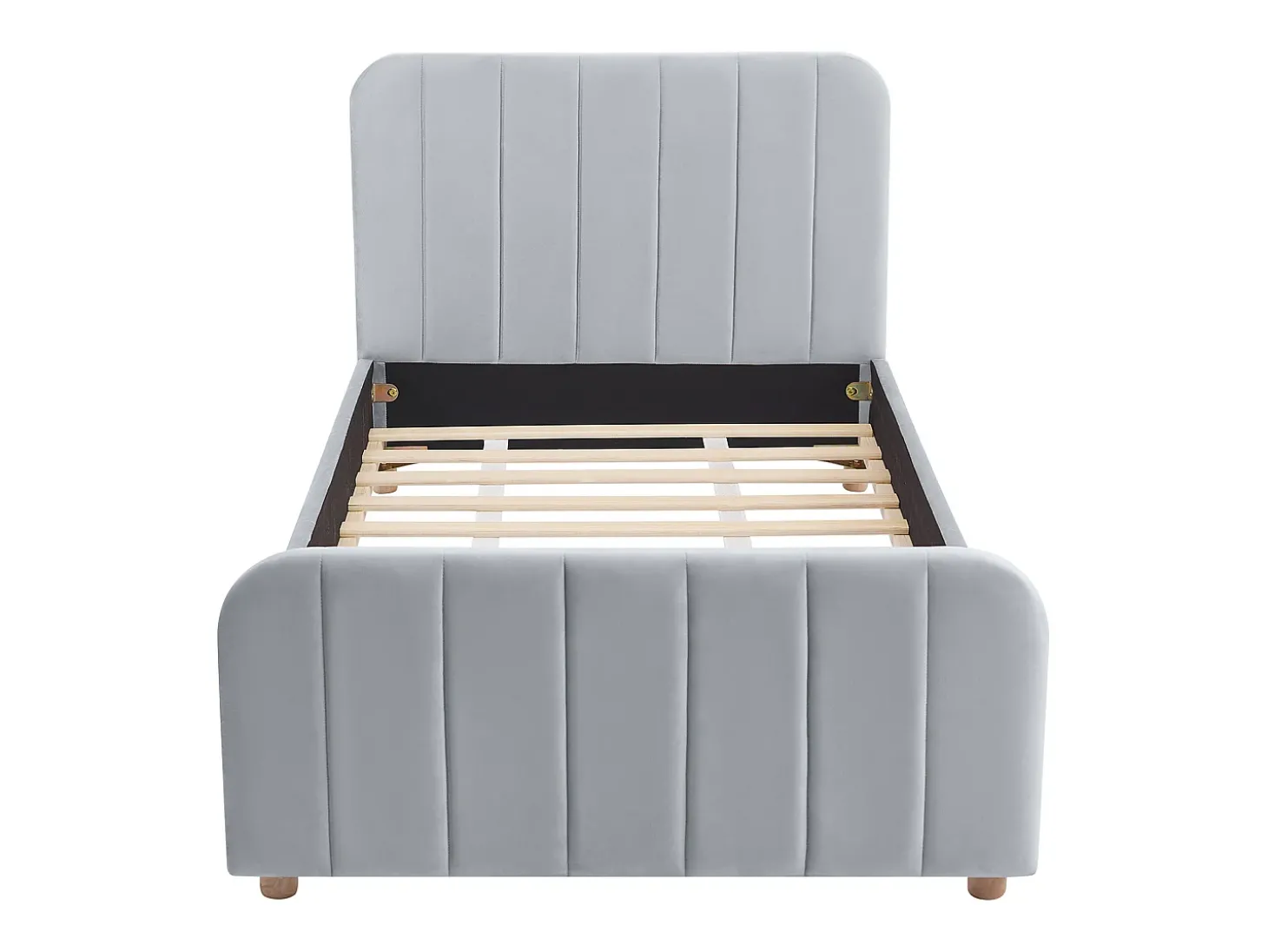 Cama 90x190 cm veludo com costuras verticais cinza - ROGADI