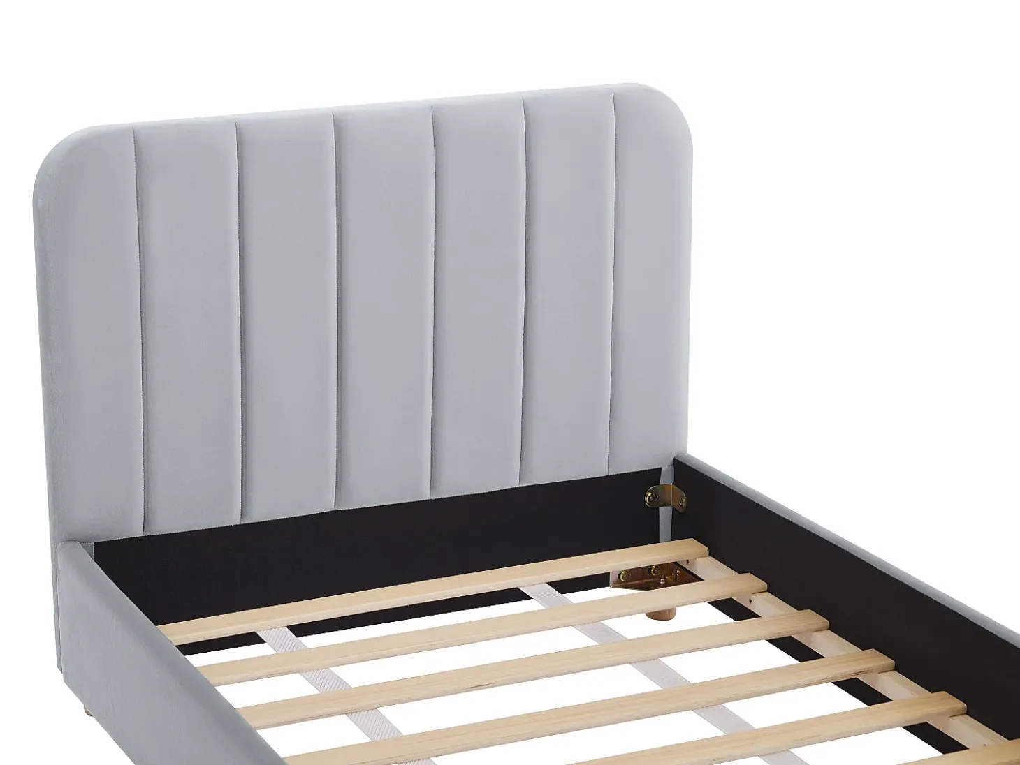 Cama 90x190 cm veludo com costuras verticais cinza - ROGADI