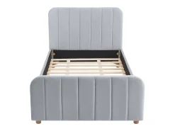 Cama 90x190 cm veludo com costuras verticais cinza + colchão - ROGADI
