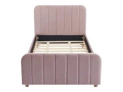 Cama 90x190 cm veludo com costuras verticais cor-de-rosa + colchão - ROGADI