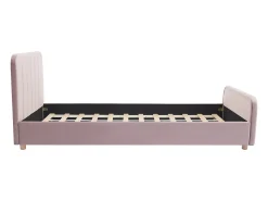 Cama 90x190 cm veludo com costuras verticais cor-de-rosa + colchão - ROGADI