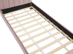 Cama 90x190 cm veludo com costuras verticais cor-de-rosa + colchão - ROGADI