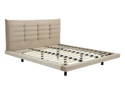 Cama 180x200 com cabeceira capitonê em veludo bege + colchão - NISATIO