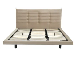 Cama 180x200 com cabeceira capitonê em veludo bege + colchão - NISATIO