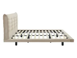 Cama 180x200 com cabeceira capitonê em veludo bege + colchão - NISATIO