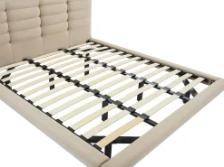 Cama 180x200 com cabeceira capitonê em veludo bege + colchão - NISATIO