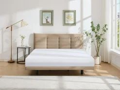 Cama 180x200 com cabeceira capitonê em veludo bege + colchão - NISATIO