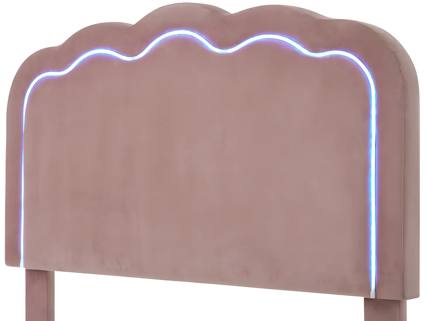 Cama 90x200cm estofada em veludo - com LED e base de ripas - Rosa