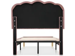 Cama 90x200cm estofada em veludo - com LED e base de ripas - Rosa