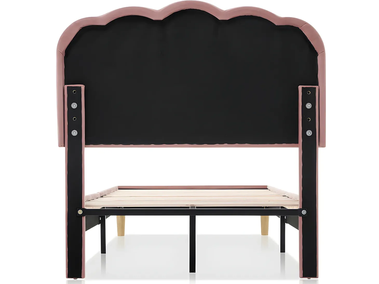 Cama 90x200cm estofada em veludo - com LED e base de ripas - Rosa