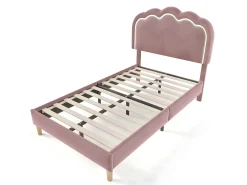 Cama 90x200cm estofada em veludo - com LED e base de ripas - Rosa