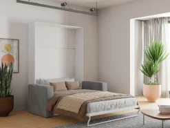 Cama-armário rebatível com sofá 140 x 200 cm branco e cinza + colchão - VACIALA II