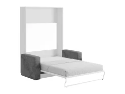 Cama-armário rebatível com sofá 140 x 200 cm branco e cinza + colchão - VACIALA II