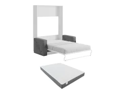 Cama-armário rebatível com sofá 140 x 200 cm branco e cinza + colchão - VACIALA II