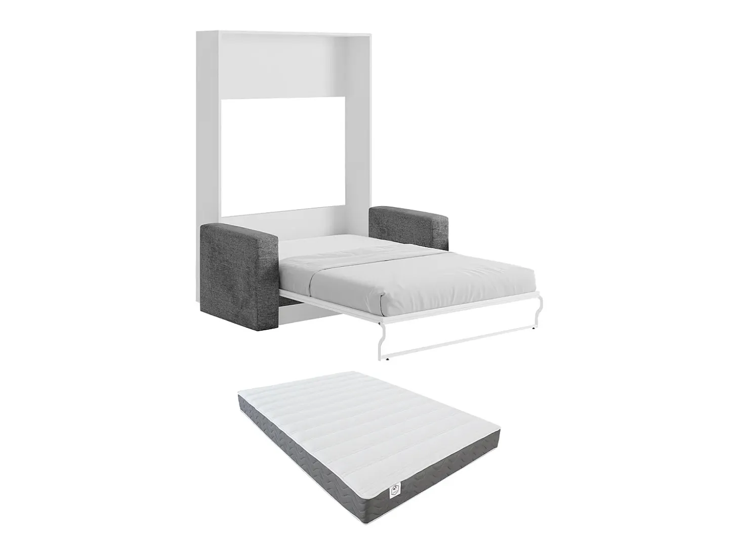 Cama-armário rebatível com sofá 140 x 200 cm branco e cinza + colchão - VACIALA II