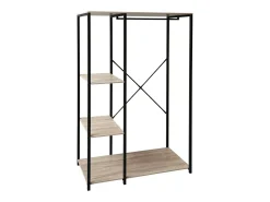 Camarim aberto com 3 prateleiras e cabide, madeira clara/preto, 90x167x40 cm
