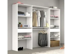 Camarim modular aberto branco personalizado com módulo D, 6 prateleiras, 2 gavetas, 220x180
