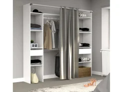 Camarim modular aberto branco personalizado com módulo D, 6 prateleiras, 2 gavetas, 220x180