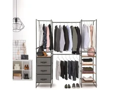 Camarim Modular Aberto Tissa Preto e Madeira 180x190 cm