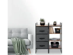 Camarim Modular Aberto Tissa Preto e Madeira 180x190 cm