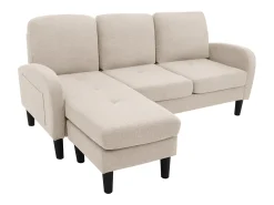 Canapé d'angle avec méridienne - 3 places - tissu en coton et lin - Beige