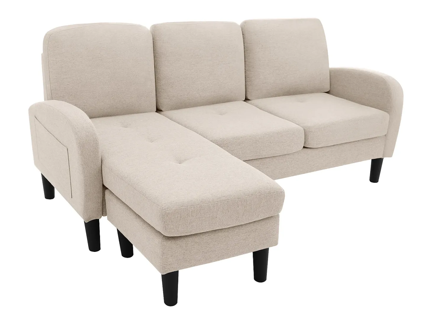 Canapé d'angle avec méridienne - 3 places - tissu en coton et lin - Beige