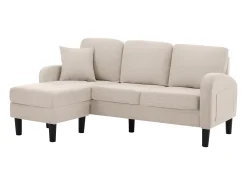Canapé d'angle avec méridienne - 3 places - tissu en coton et lin - Beige