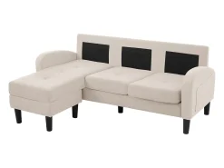 Canapé d'angle avec méridienne - 3 places - tissu en coton et lin - Beige