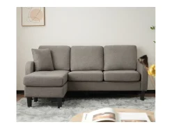 Canapé d'angle avec méridienne - 3 places - tissu en coton et lin - Gris anthracite