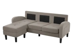 Canapé d'angle avec méridienne - 3 places - tissu en coton et lin - Gris anthracite