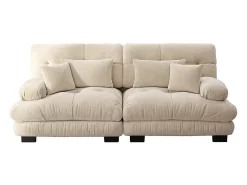 Canapé de canto Cloud, chenille, com 2 almofadas lombares e 2 almofadas decorativas, estrutura em madeira maciça, bege