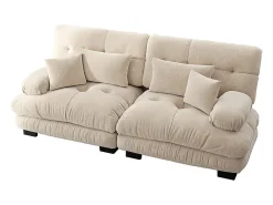 Canapé de canto Cloud, chenille, com 2 almofadas lombares e 2 almofadas decorativas, estrutura em madeira maciça, bege