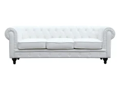 Canapé fixo Chesterfield "Aliza" - 208 x 82 x 70 cm - 3 lugares - Branco