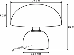 Candeeiro de mesa cogumelo em metal, D. 31 x A.25 cm, Preto, SIDNEY